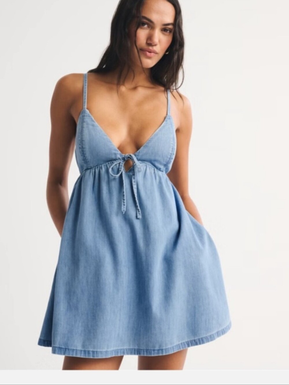 Abercrombie & Fitch Light Blue Denim Tie-Front Sundress Sz Lg Tall Nwt